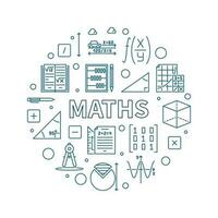 Maths concept vector outline round banner. Math circle illustration