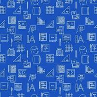Maths thin line blue seamless background - Mathematics vector outline pattern