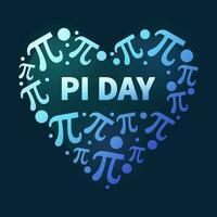 Pi Day on March 14th vector heart shaped blue banner. Math concept illustration