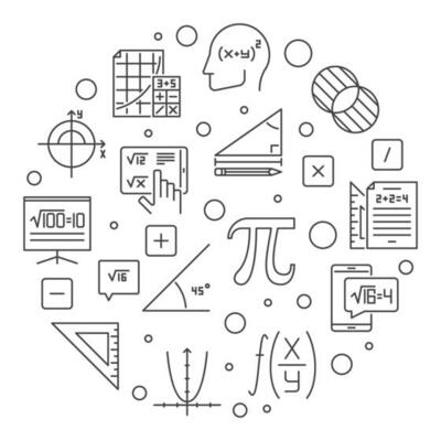 I Love Mathematics vector line round banner. Math Science concept illustration