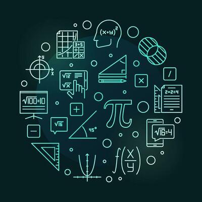 I Love Mathematics vector outline round colored banner - Math round concept illustration