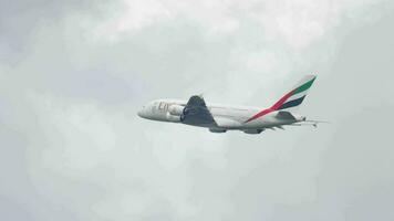 AMSTERDAM, THE NETHERLANDS JULY 25, 2017 - Emirates Airbus A380 A6 EOB climb after take off at Zwanenburgbaan 36C, Shiphol Airport, Amsterdam, Holland video