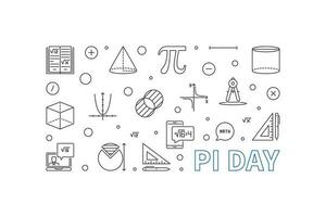 Pi Day Mathematical Constant concept vector line horizontal banner. Mathematics illustration