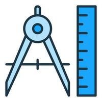 Ruler and Compass vector Mathematics Tools concept blue icon