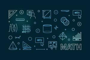 Math vector concept blue banner. Math horizontal modern illustration in outline style