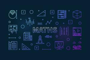 Maths vector concept outline blue banner - Mathematics line illustration