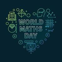 World Maths Day concept vector outline heart shaped colored banner - Math illustration