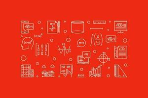 I Love Mathematics vector outline red horizontal banner - Math concept line illustration