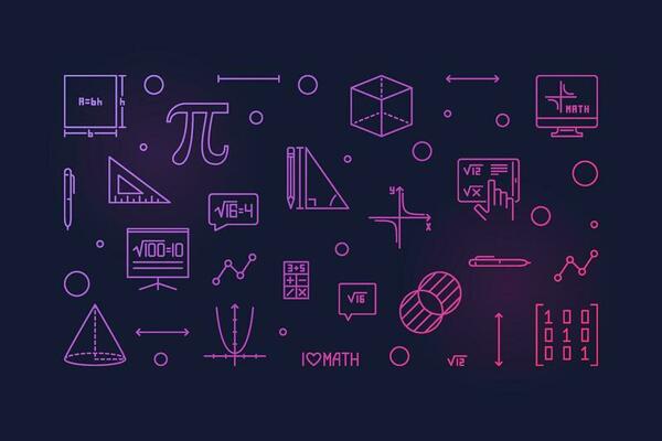 I Love Maths vector outline horizontal colored banner - Math concept concept linear illustration