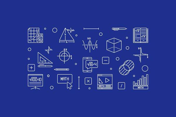 Mathematical Sciences concept vector thin line horizontal banner - Math illustration