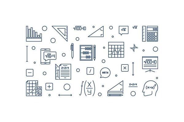 Algebra Learning vector thin line banner. Science and Math concept illustration