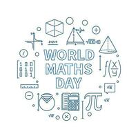 World Maths Day concept vector line round banner - Math Annual Celebration circular illustration