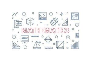 Mathematics vector outline horizontal banner. Math Science linear illustration