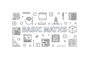 Basic Maths concept vector line horizontal banner - Math illustration