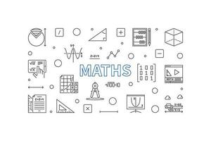 Maths vector concept outline horizontal banner. Mathematics illustration