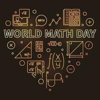 World Math Day concept vector thin line heart shaped golden banner. Math illustration