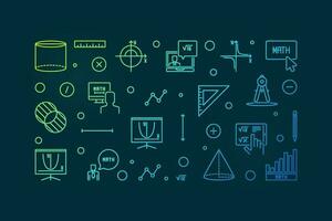 Learning Mathematics vector thin line horizontal banner - Math concept modern illustration