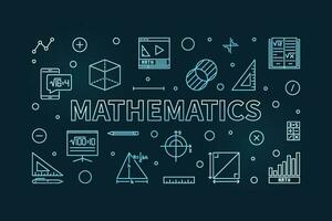 Mathematics vector thin line horizontal blue modern banner - Math Science outline illustration