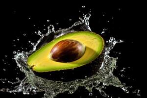 stock photo of water splash with avocado slice isolated food photography