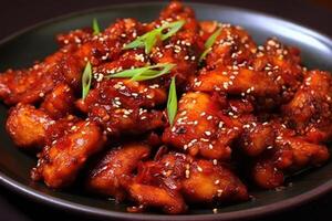 stock photo of Dakgangjeong is a deep fried crispy chicken dish glaze food photography