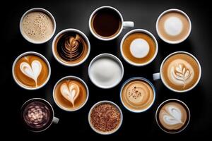 stock photo of collection mix a cup cappuccino latte more motive top food photography