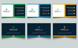 Elegant minimal real estate clean creative modern professional abstract name visiting business card template design with dark blue orange green colors. vector