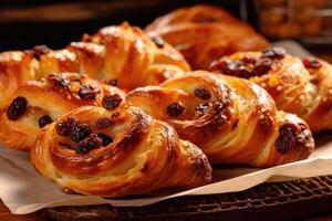 stock photo of Viennoiserie with raisins Viennoiserie are French baked food photography