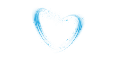 Abstract blue light lines of movement and speed in the shape of heart. Glow light effect. png