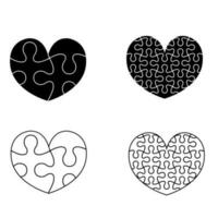 Set of black and white puzzle pieces isolated on white background. Vector illustration.