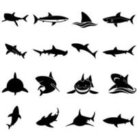 tiburón icono vector colocar. mar vida ilustrador firmar recopilación. pescado símbolo o logo.