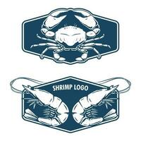 seafood badge design with shrimp and crab drawing vector