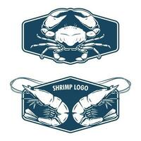 seafood badge design with shrimp and crab drawing vector