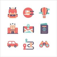 turismo y viaje icono conjunto en plano estilo icono vector