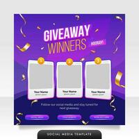 Creative giveaway winner announcement social media post banner template. vector