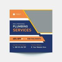 Plumbing service social media post and web banner template vector