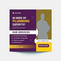 Plumbing service social media post and web banner template vector