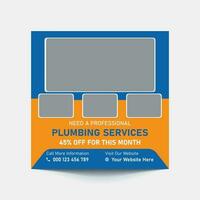 Plumbing service social media post and web banner template vector