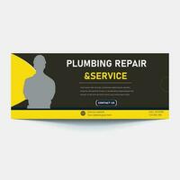 Plumbing service web banner template, Handyman service banner, cover, banner, banner set, vector Premium