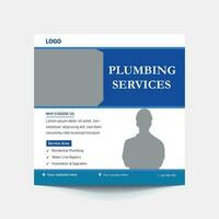 Plumbing service social media post and web banner template vector