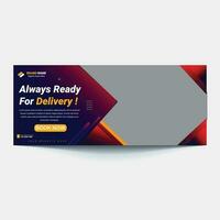 Online Delivery Service Web Banner Template. Courier on Scooter Delivering Parcel Box. vector