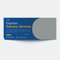 Online Delivery Service Web Banner Template. Courier on Scooter Delivering Parcel Box. vector