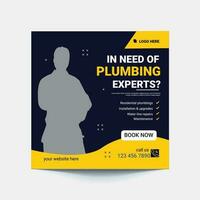 Plumbing service social media post and web banner template vector