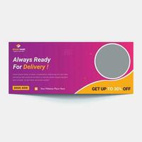 Online Delivery Service Web Banner Template. Courier on Scooter Delivering Parcel Box. vector