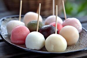 valores foto de dango es un japonés bola de masa hervida hecho desde arroz harina mezclador comida fotografía generativo ai