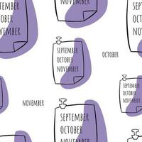 Seamless pattern Doodle calendar. Autumn calendar. Note on the fridge vector