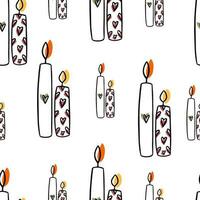 Seamless pattern Doodle burning aroma candle isolated on white background. Vector hand drawn illustration in doodle style. Aromatherapy, relaxation design element. Autumn atmosphere