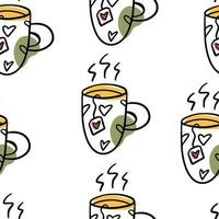 Seamless pattern Doodle mug with tea, autumn vector