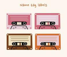 retro cassette tap styled name tag labels vector