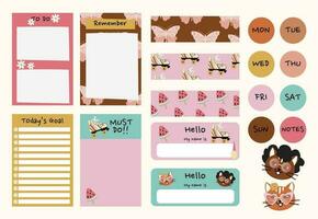 retro 70s style bullet journal and scrapbook pages vector