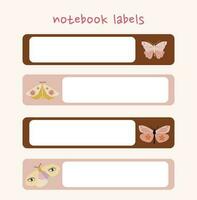 cute butterfly hand drawn notebook labels vector